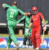 Trent Johnston celebrates one of his five wickets as he sets up Irelands crushing win in the ICC World Cup Qualifers final &copy; Gallo Images