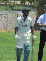 Eshkol Solomon - all round performance against Great Britain &copy; Israel Cricket Association