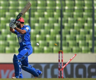Afghanistan opener Nawroz Mangal was bowled for 5 against India in Mirpur &copy; AFP