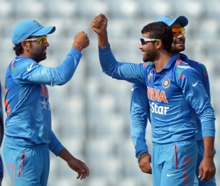 Ravindra Jadeja cut through Afghanistan's top order and finished with 4 for 30 in Mirpur &copy; AFP