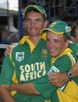 Andre Nel and Boeta Dippenaar look suitably pleased after South Africa clinched the ODI series 5-0 with a win in Trinidad &copy; AFP