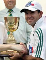 Ricky Ponting receives the winner's trophy after Australia completed a 3-0 whitewash at Fatullah &copy; Getty Images