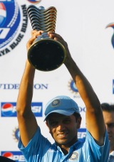 Rahul Dravid holds the trophy aloft after taking the series 3-1 at Vadodara &copy; AFP