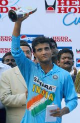 Sourav Ganguly with the Man-of-the-Series award after India's 2-1 series win against Sri Lanka &copy; AFP