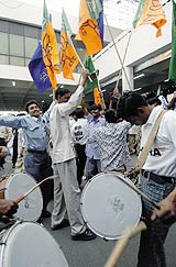 Its all fun and frolic for the supporters after India's historic series victory &copy; AFP