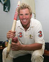 Shane Warne - now level with Muttiah Muralitharan's world record of 527 Test wickets &copy; Getty Images