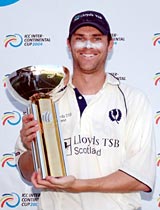 Craig Wright with the ICC Intercontinental Cup trophy after Scotland's innings win over Canada &copy; CricInfo Ltd
