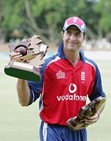 Michael Vaughan with the trophy after England's series whitewash &copy; Getty Images